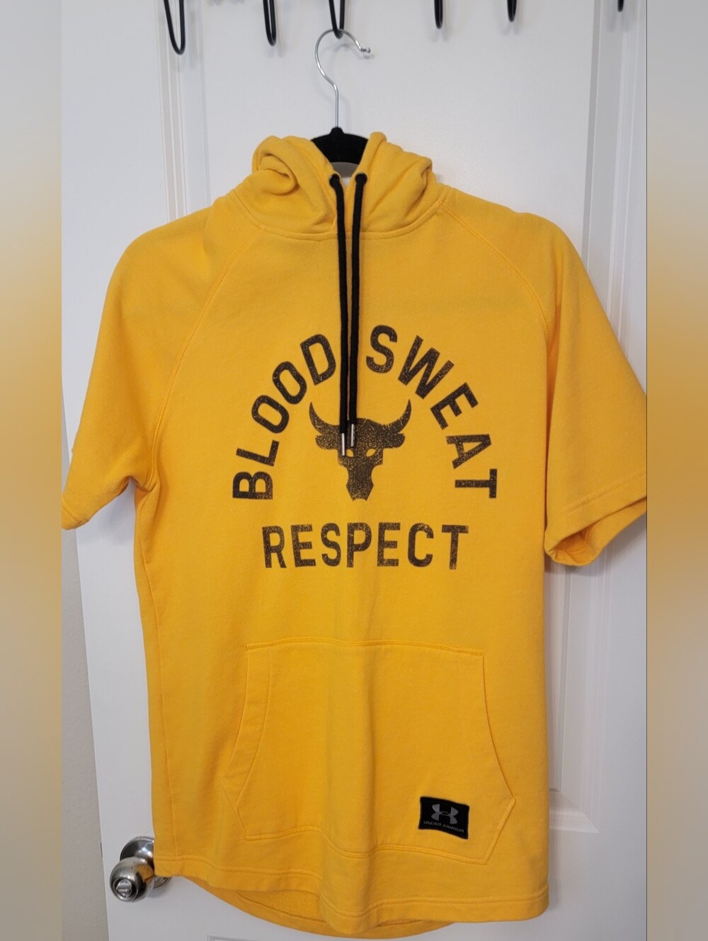 Under Armour Men’s Yellow Crewneck Hoodie with 'Blood Sweat Respect' Graphic